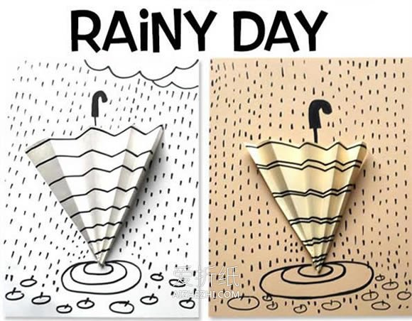 怎么简单做雨天雨伞贴画的方法图解- www.aizhezhi.com
