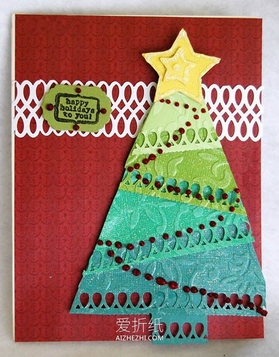 怎么用卡纸做圣诞树卡片的方法图解- www.aizhezhi.com