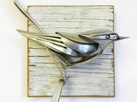 怎么用金属汤勺做小鸟的雕塑作品图片