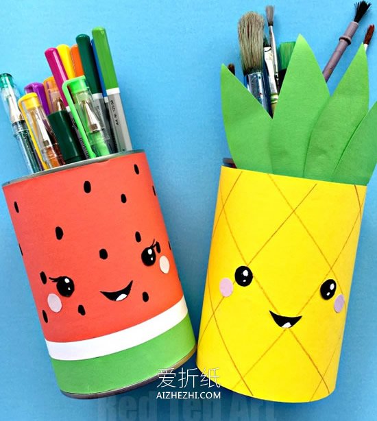 怎么用食品罐做西瓜和菠萝笔筒的方法图片- www.aizhezhi.com