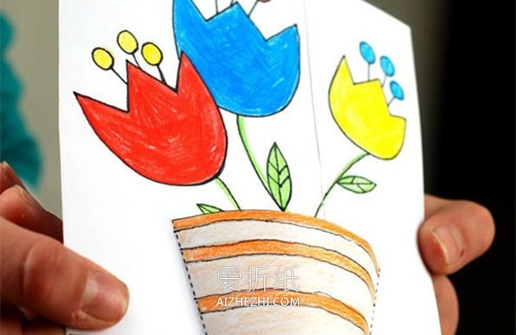 怎么用卡纸手工做花盆教师节卡片的方法图解- www.aizhezhi.com