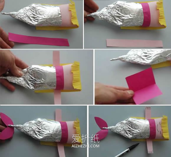 怎么用纸芯筒简单手工做美人鱼的方法图解- www.aizhezhi.com