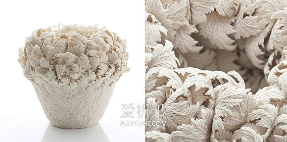 以花草植物形象堆迭出的白色瓷器作品图片- www.aizhezhi.com